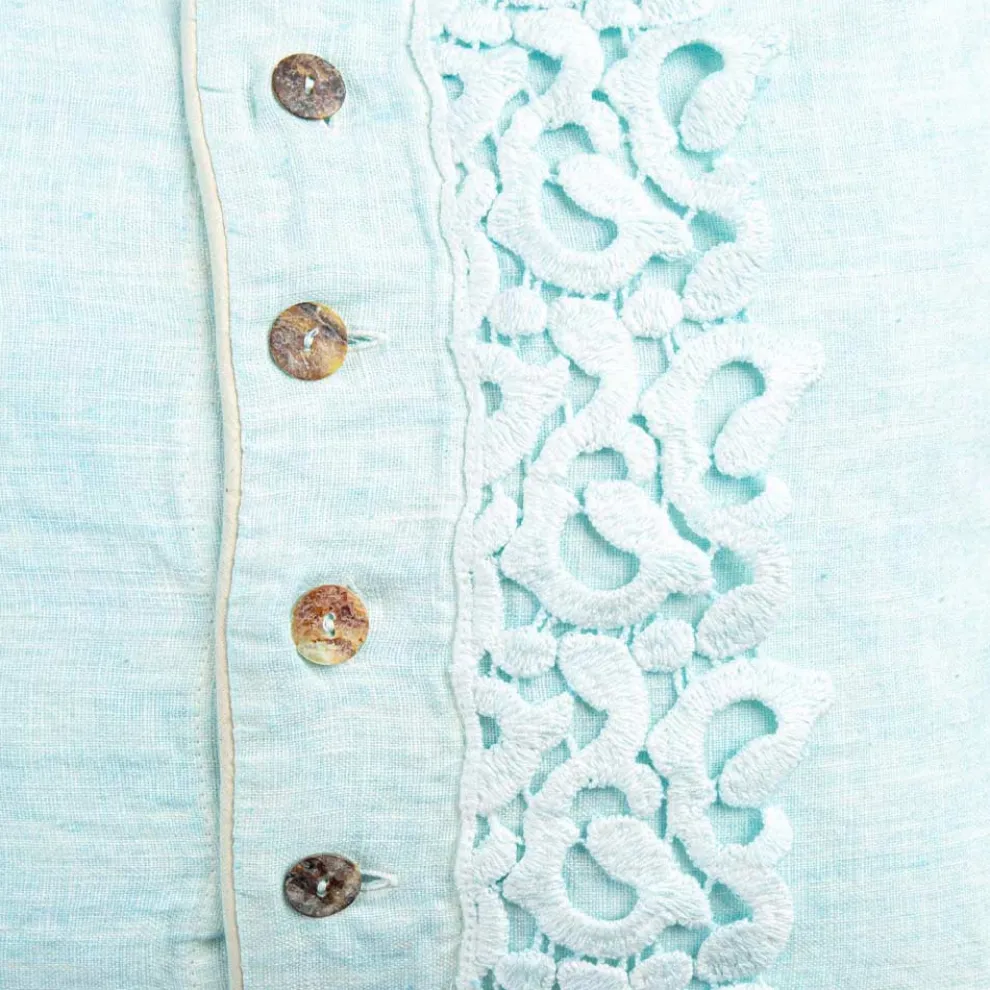 Kissenbezug aus farbigem Leinen, Poema Lace und italienischen Luxuspaspeln - Stego