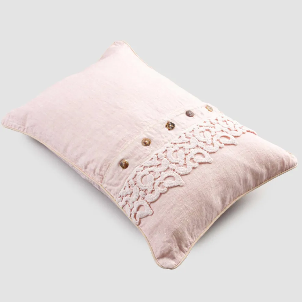 Kissenbezug aus farbigem Leinen, Poema Lace und italienischen Luxuspaspeln - Stego