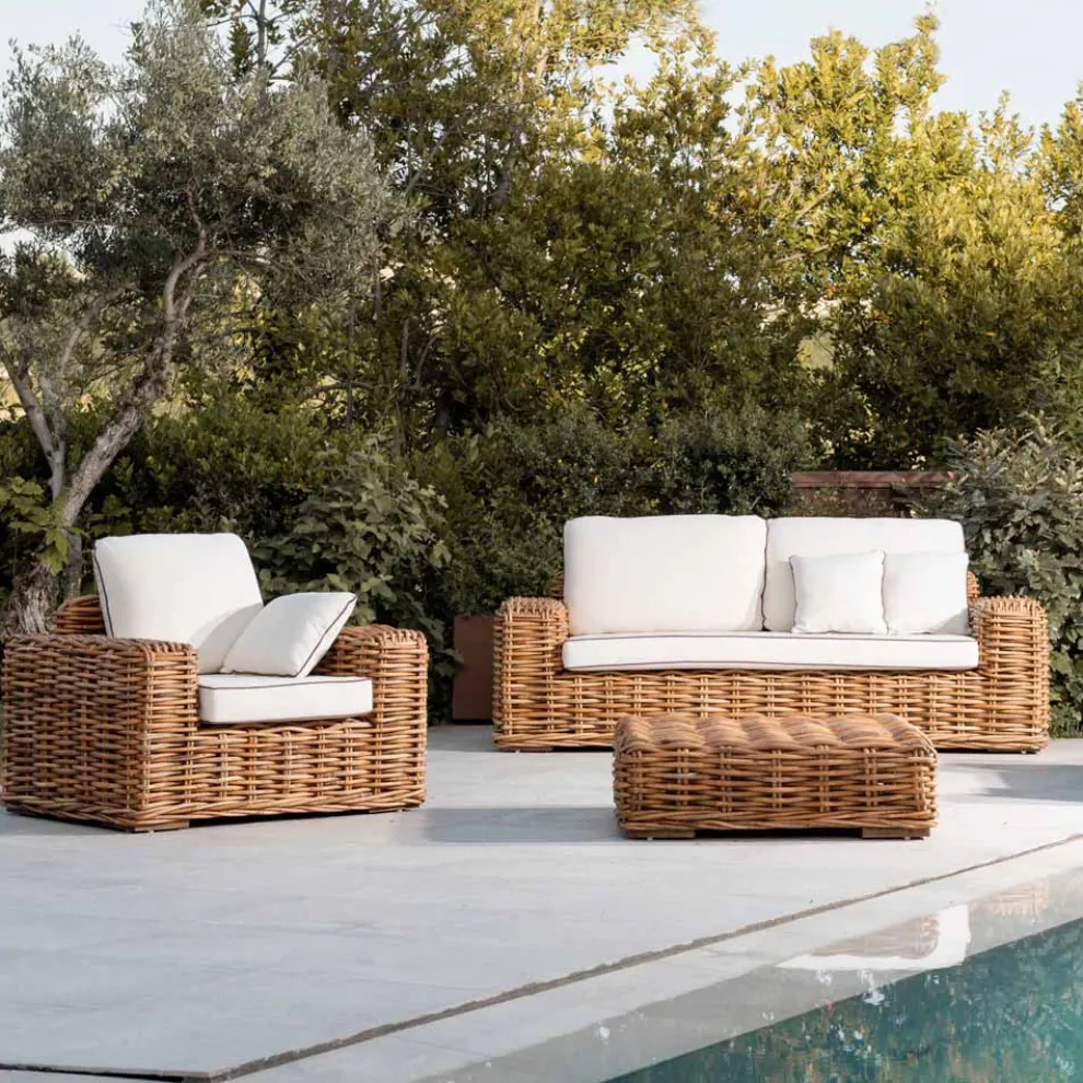 Outdoor-Sessel aus natürlichem Rattan mit Kissen inklusive - Keira
