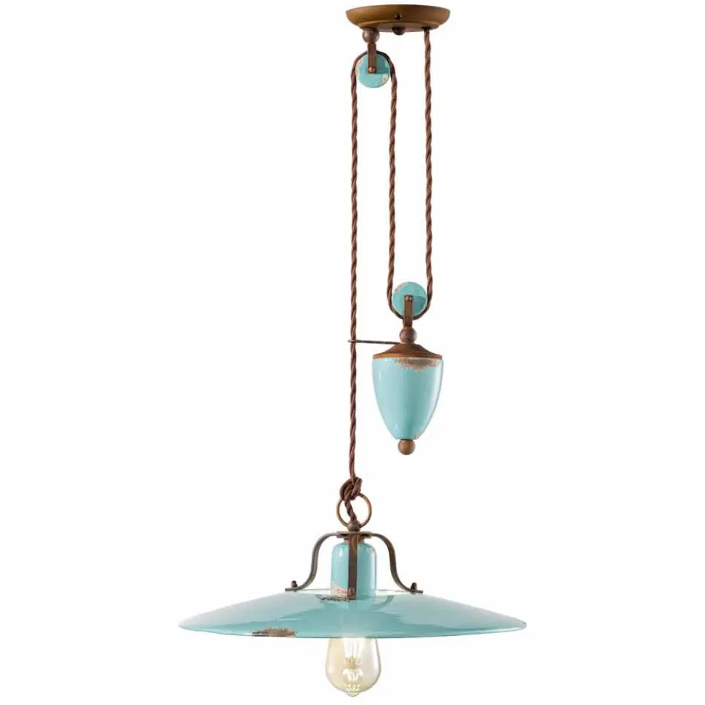 Lampe Flaschenzug Country aus Metall und Keramik Evelyn