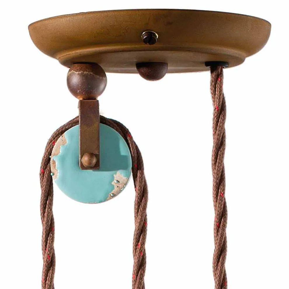 Lampe Flaschenzug Country aus Metall und Keramik Evelyn