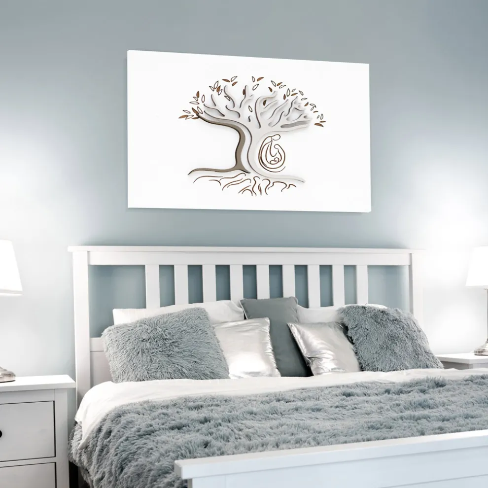 Lasergravierte weiße Tafel mit Baum und Familie, hergestellt in Italien – Helga