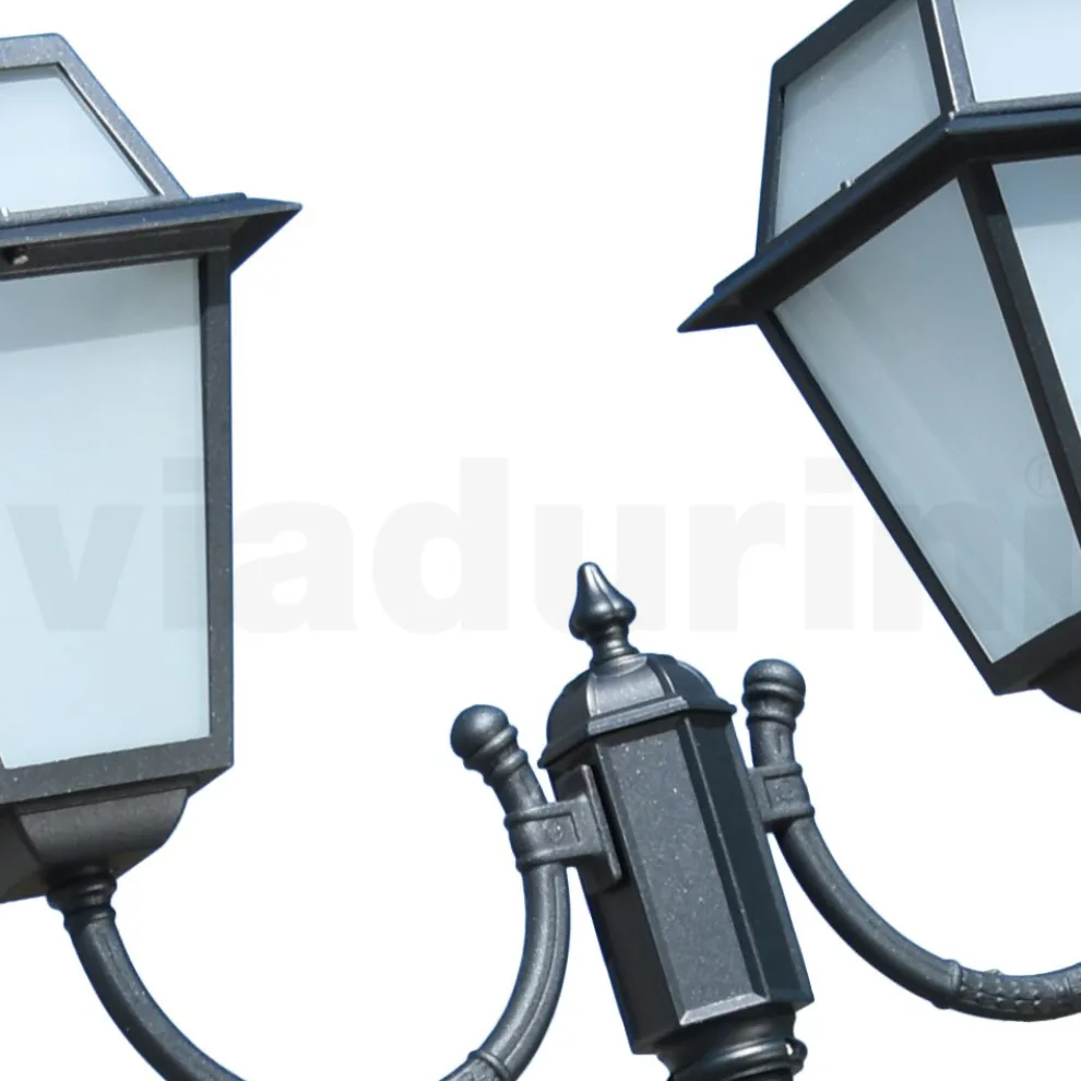 Laternenpfahl 2 Lichter aus Aluminium und Glas im Vintage-Stil, hergestellt in Italien – Vivian