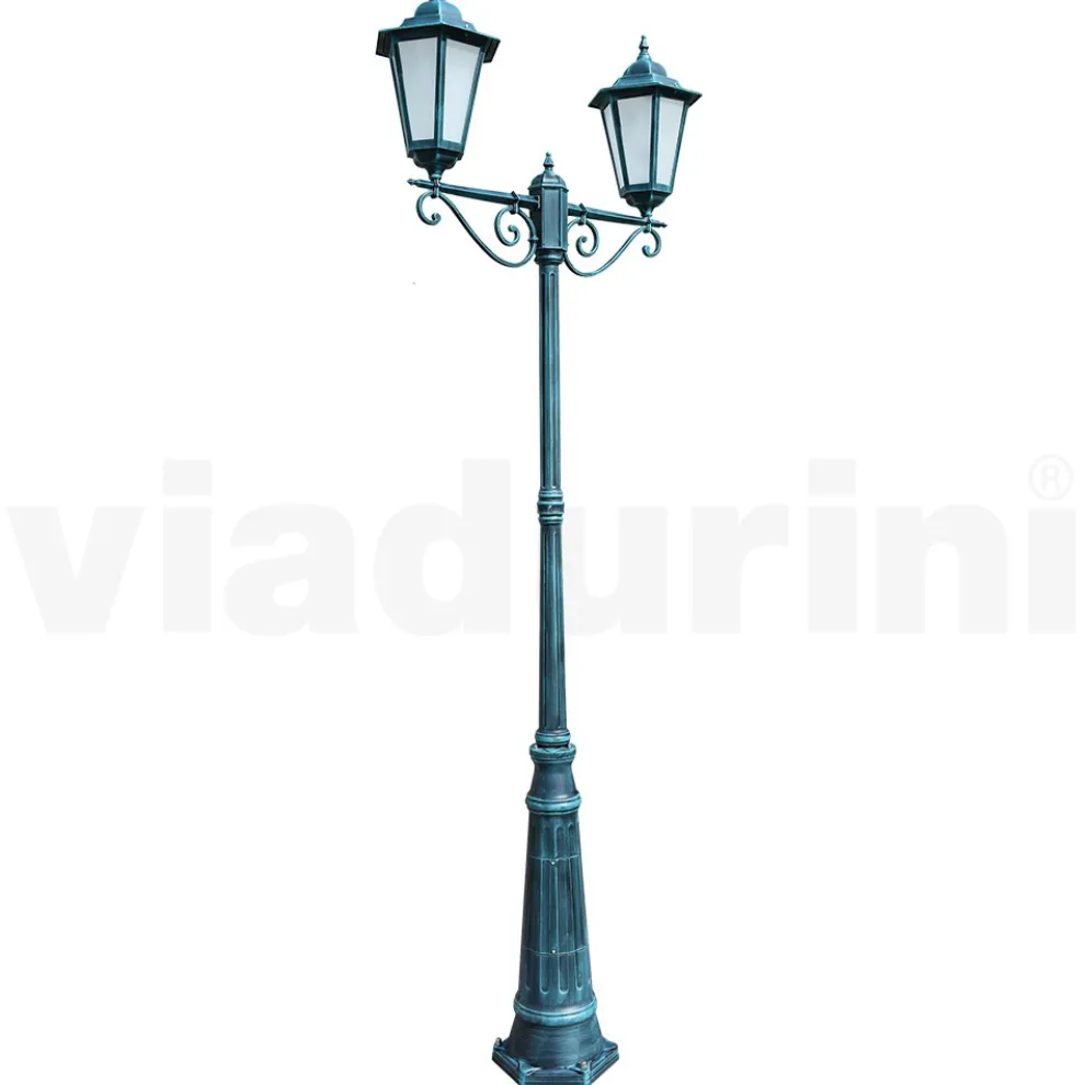 Laternenpfahl 2 Lichter aus Aluminium und Glas Made in Italy Vintage - Janira
