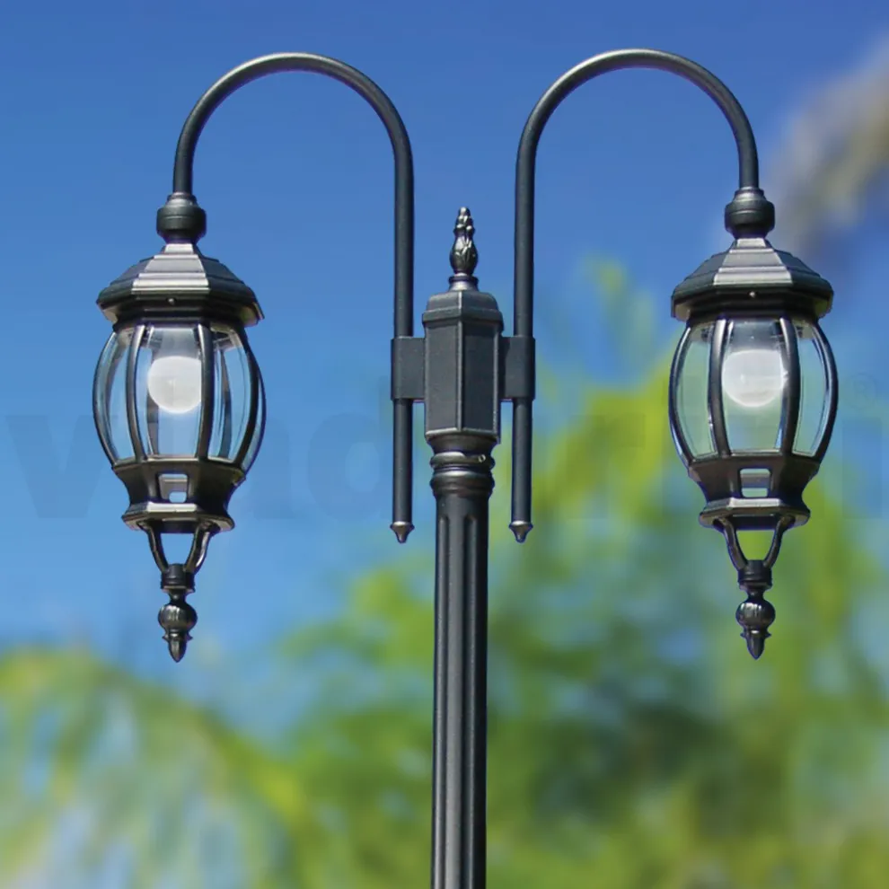 Laternenpfahl im Vintage-Stil, 2 Lichter, aus anthrazitfarbenem Aluminium, hergestellt in Italien – Empire