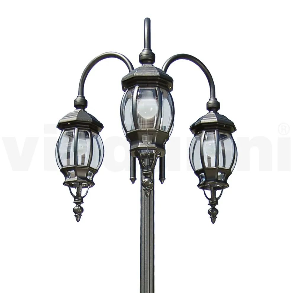 Laternenpfahl mit 3 Lichtern im Vintage-Stil aus anthrazitfarbenem Aluminium, hergestellt in Italien – Empire