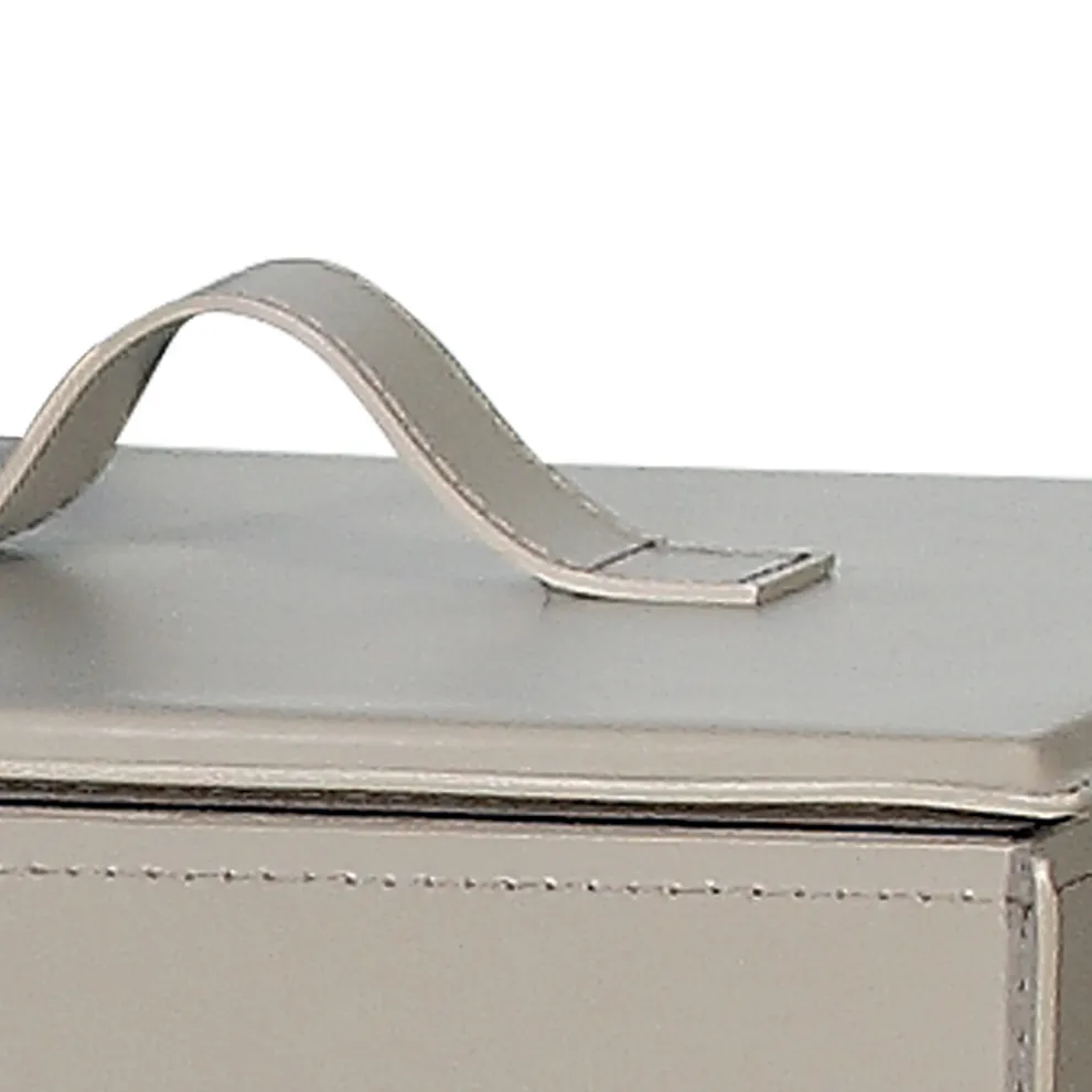 Holzbehälter aus taupefarbenem Leder mit Deckel, hergestellt in Italien – Abendessen