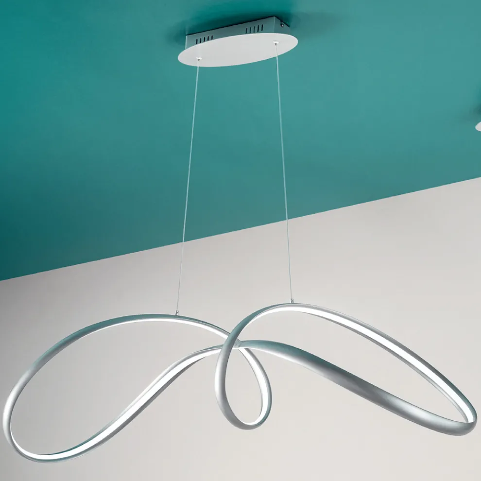 LED-Pendelleuchte aus silberfarbenem Metall, 2 Größen Modernes Design - Lumino