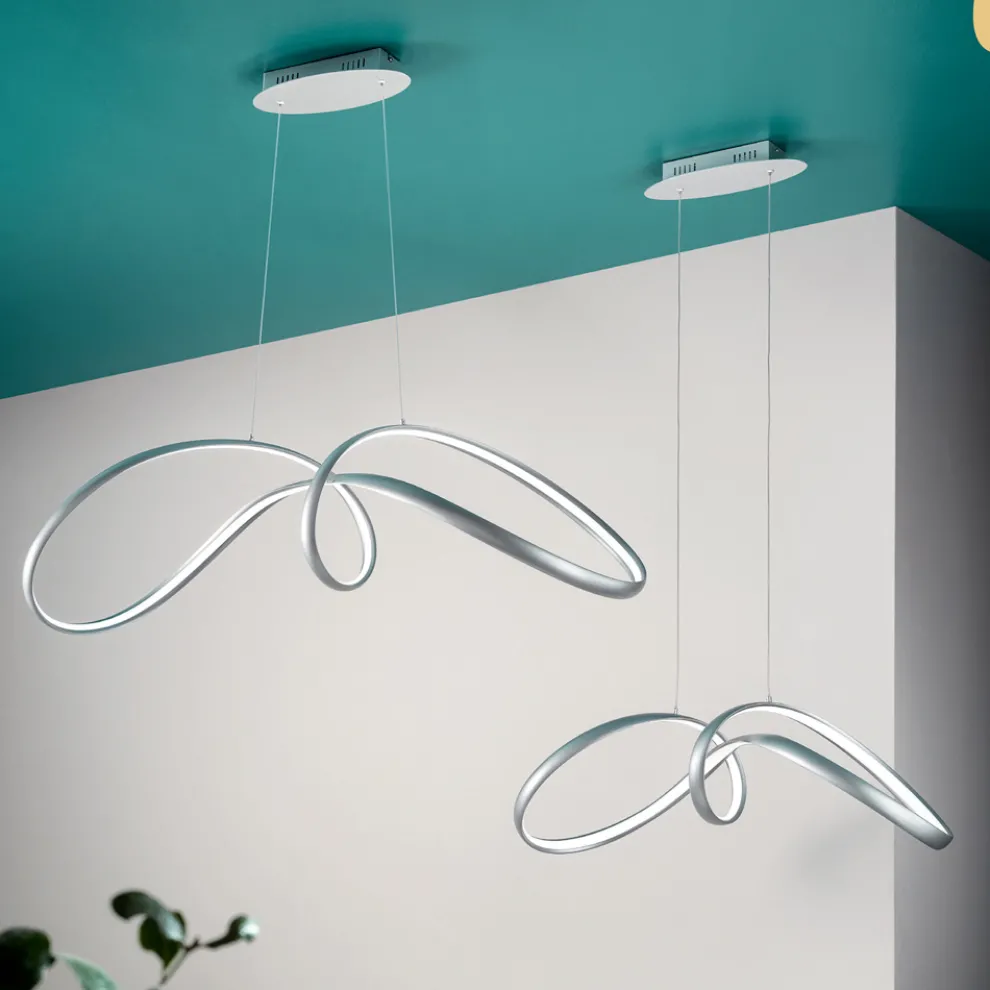 LED-Pendelleuchte aus silberfarbenem Metall, 2 Größen Modernes Design - Lumino