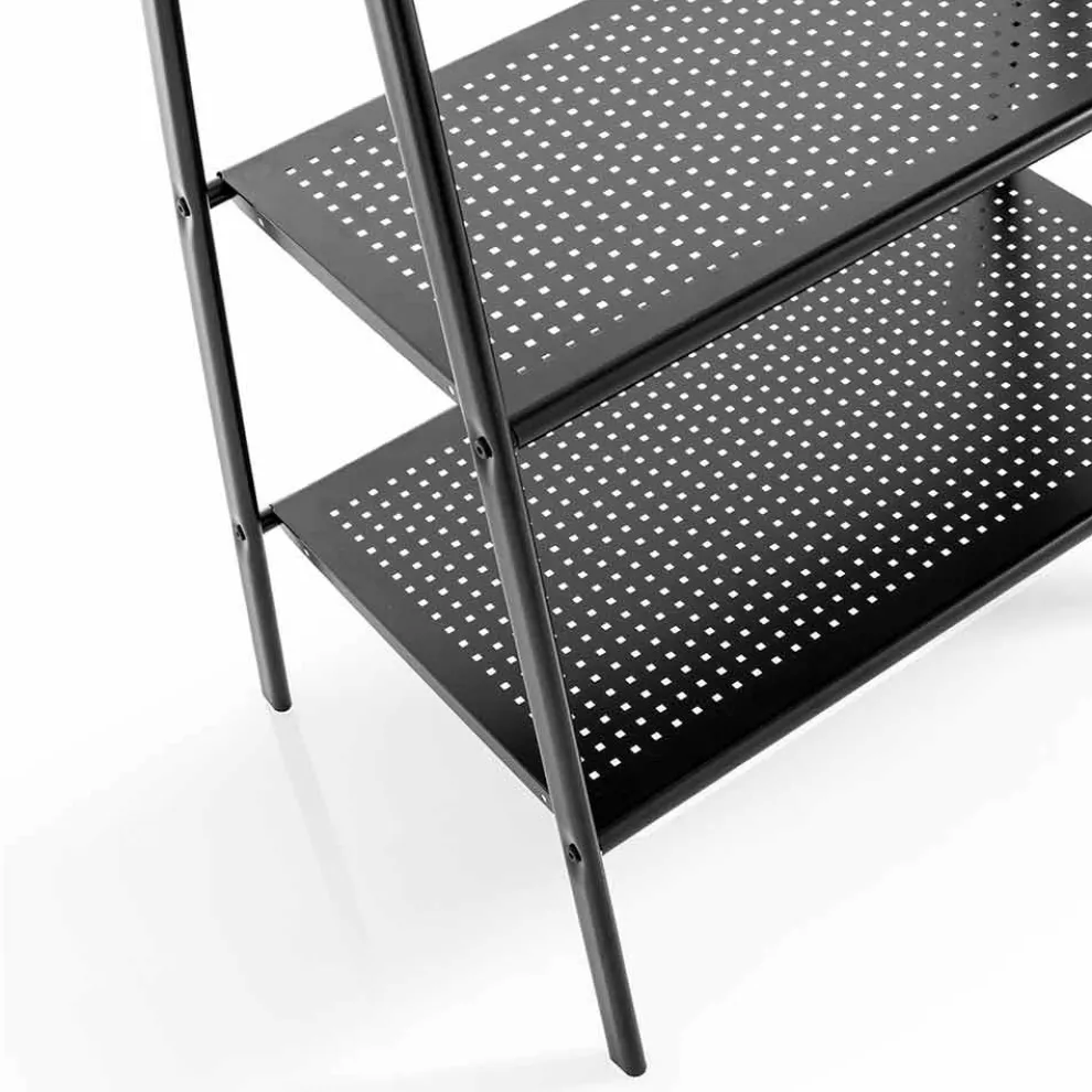 Leiter Kleiderbügel mit Stange und 2 Regalen aus mattschwarz lackiertem Metall - Lupine