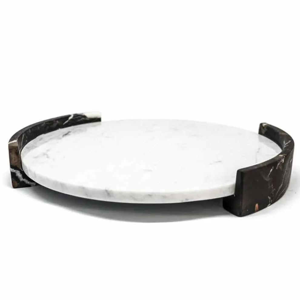 Modernes rundes Tablett aus weißem Carrara-Marmor Made in Italy - Chet