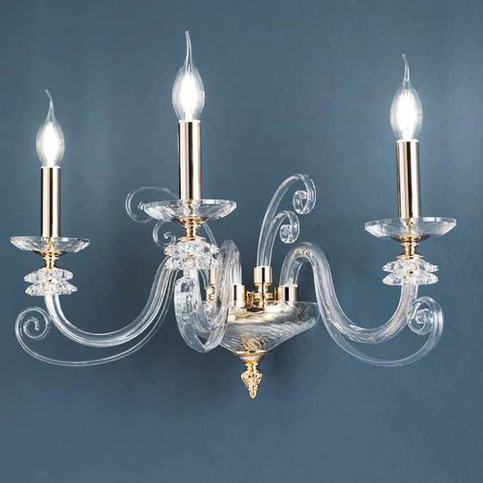3-Licht-Wandleuchte aus mundgeblasenem Glas und klassischem Luxus-optischem Kristall - Cassea