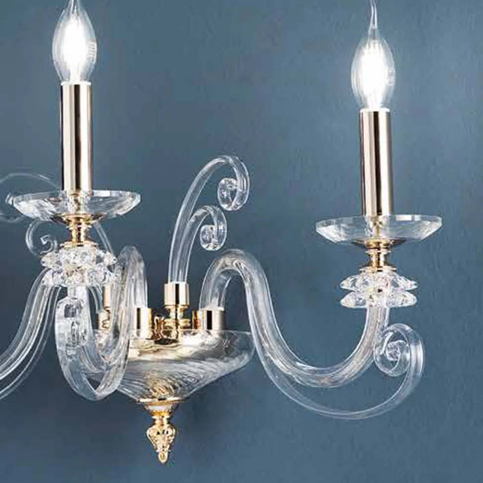 3-Licht-Wandleuchte aus mundgeblasenem Glas und klassischem Luxus-optischem Kristall - Cassea