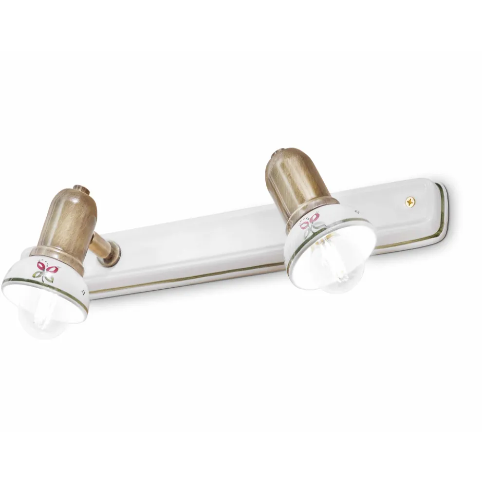 Lineare Wandlampe mit 2 Strahlern aus Messing und handbemalter Keramik - Savona