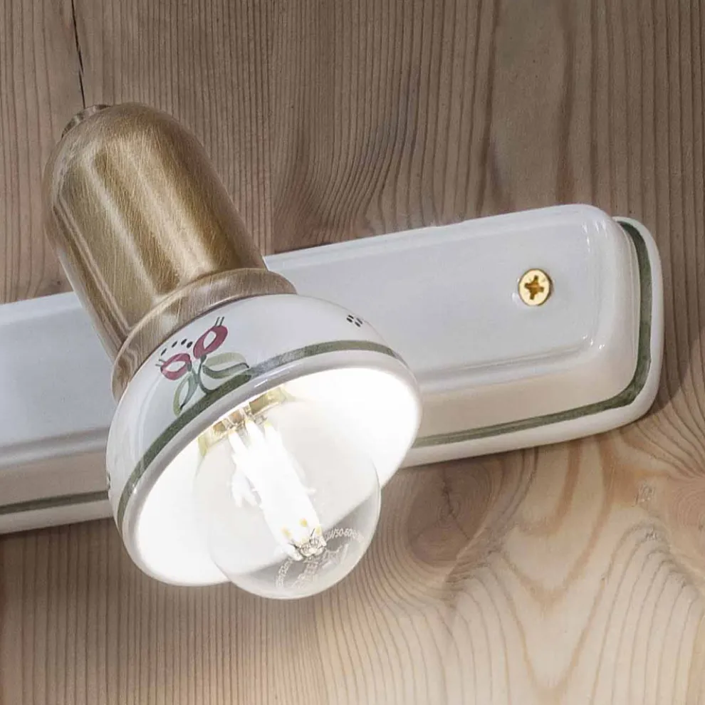 Lineare Wandlampe mit 2 Strahlern aus Messing und handbemalter Keramik - Savona