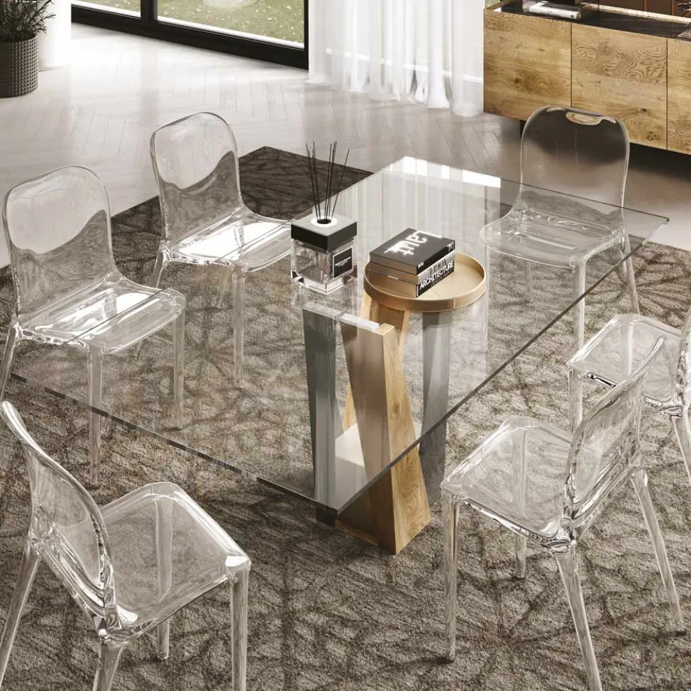 Living Crystal Table mit Holz- und Metallbasis Made in Italy - Dementor