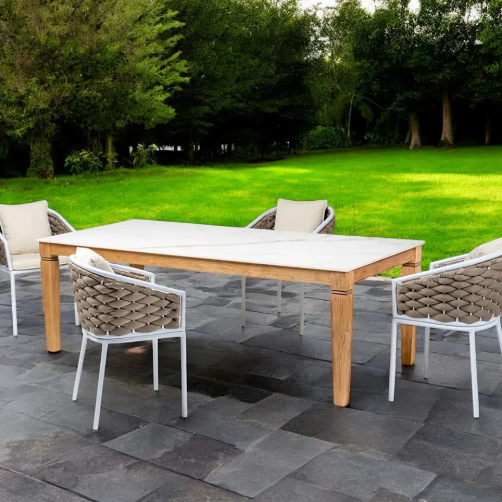 Gartentisch mit 4 Stühlen aus Aluminium und Flechten - Artes
