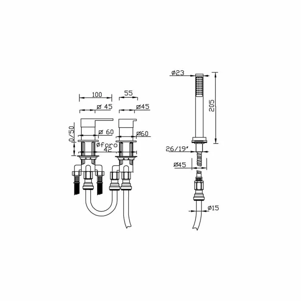 3-Loch-Badkantenmischer aus Messing Made in Italy - Panela