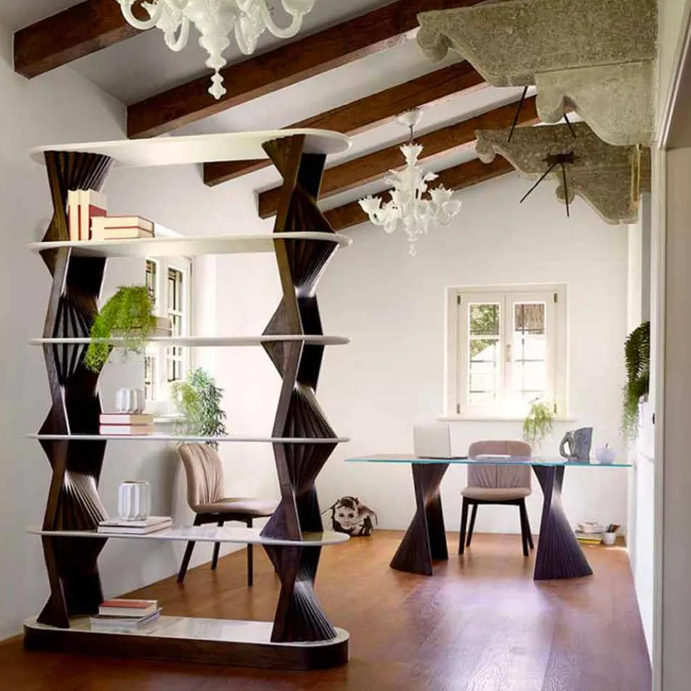 Luxus Boden Bücherregal aus Holz mit Steinzeug Tops Made in Italy - Aspide