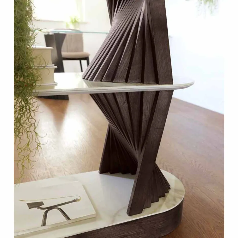 Luxus Boden Bücherregal aus Holz mit Steinzeug Tops Made in Italy - Aspide