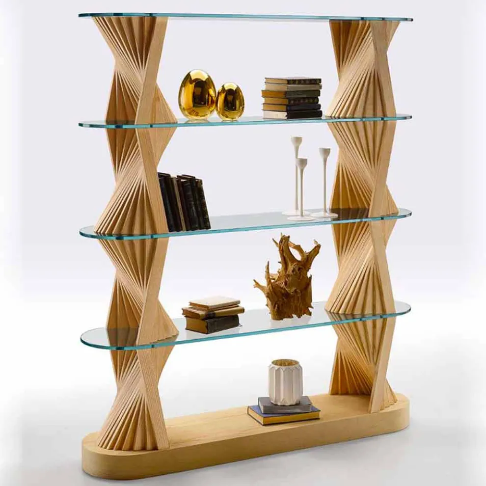 Luxusboden Bücherregal aus Glas und Eschenholz Made in Italy - Aspide