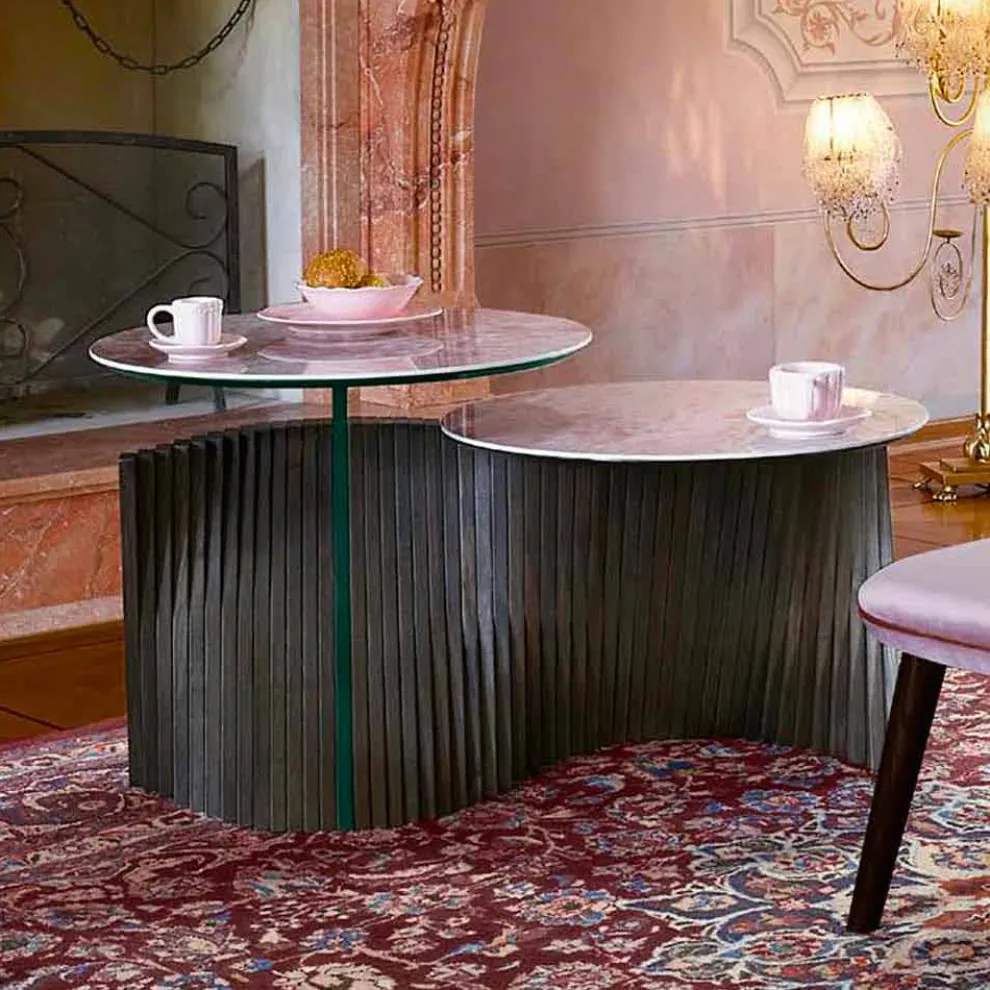Luxus-Couchtisch mit 2 runden Tops in Gres Made in Italy - Stockholm