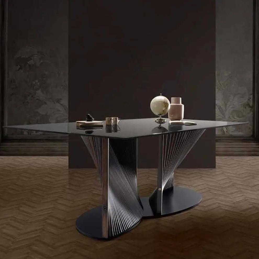 Luxus-Esstisch aus Rauchglas und geölter Esche Made in Italy - Croma