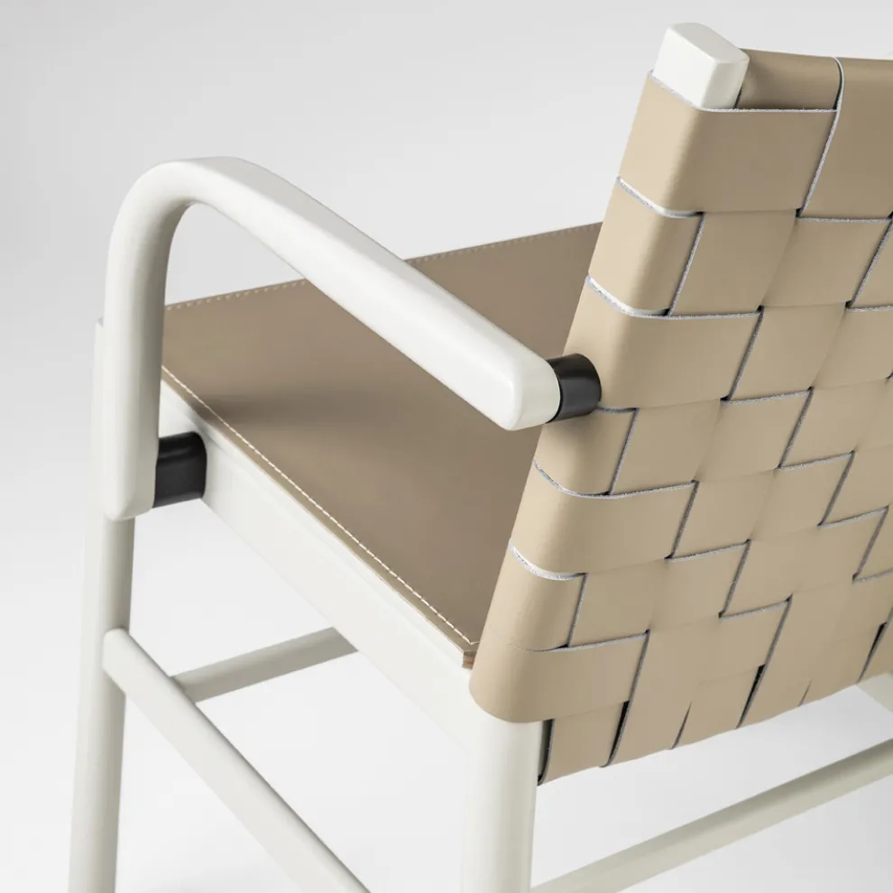 Luxusstuhl aus beige lackierter Buche und geflochtenem Leder Made in Italy - Nora