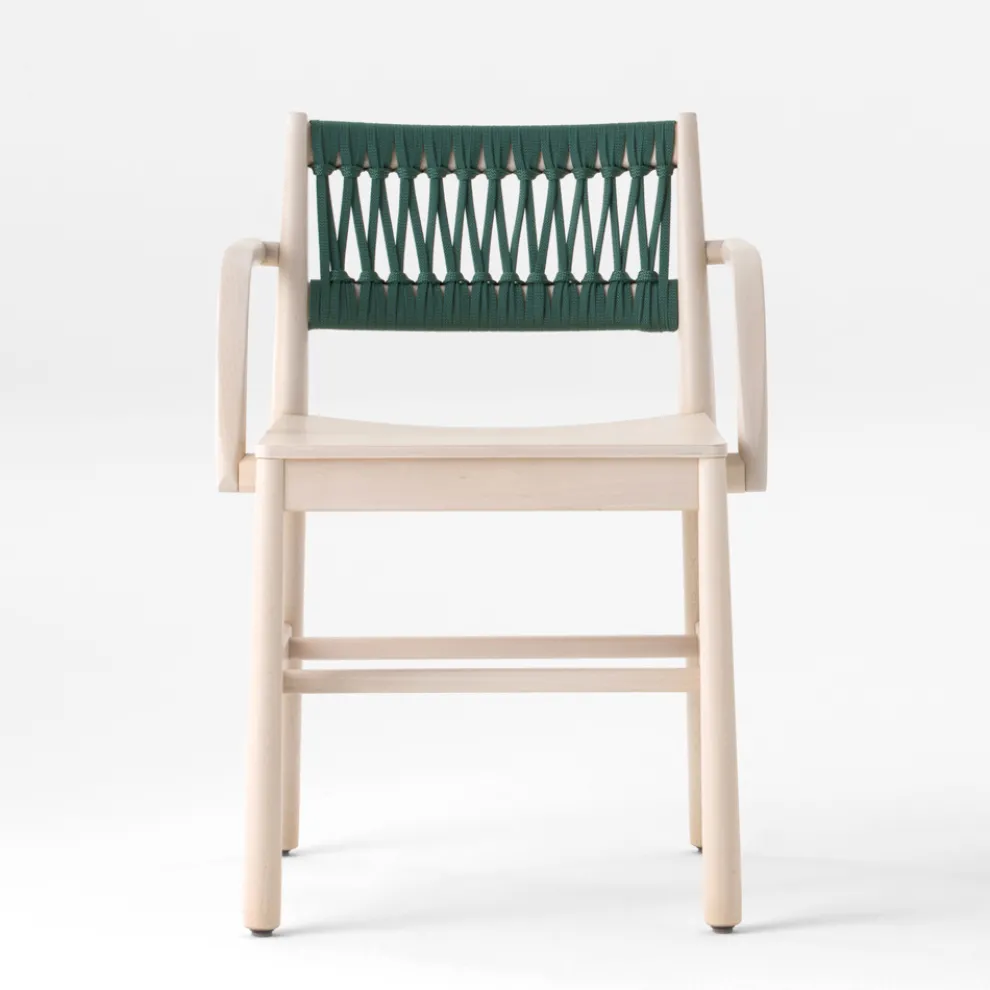 Luxusstuhl mit Armlehnen aus gebleichter Buche und Seil Made in Italy - Nora