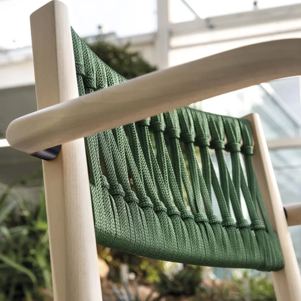 Luxusstuhl mit Armlehnen aus gebleichter Buche und Seil Made in Italy - Nora