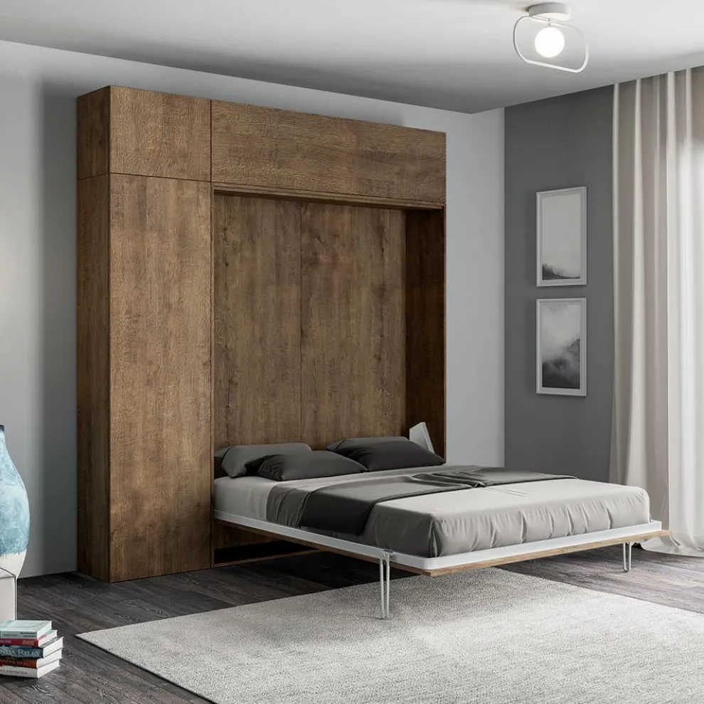 Queen-Size-Bett mit vertikalem Klappbett mit Säule und Wandeinheit - Magiccompare