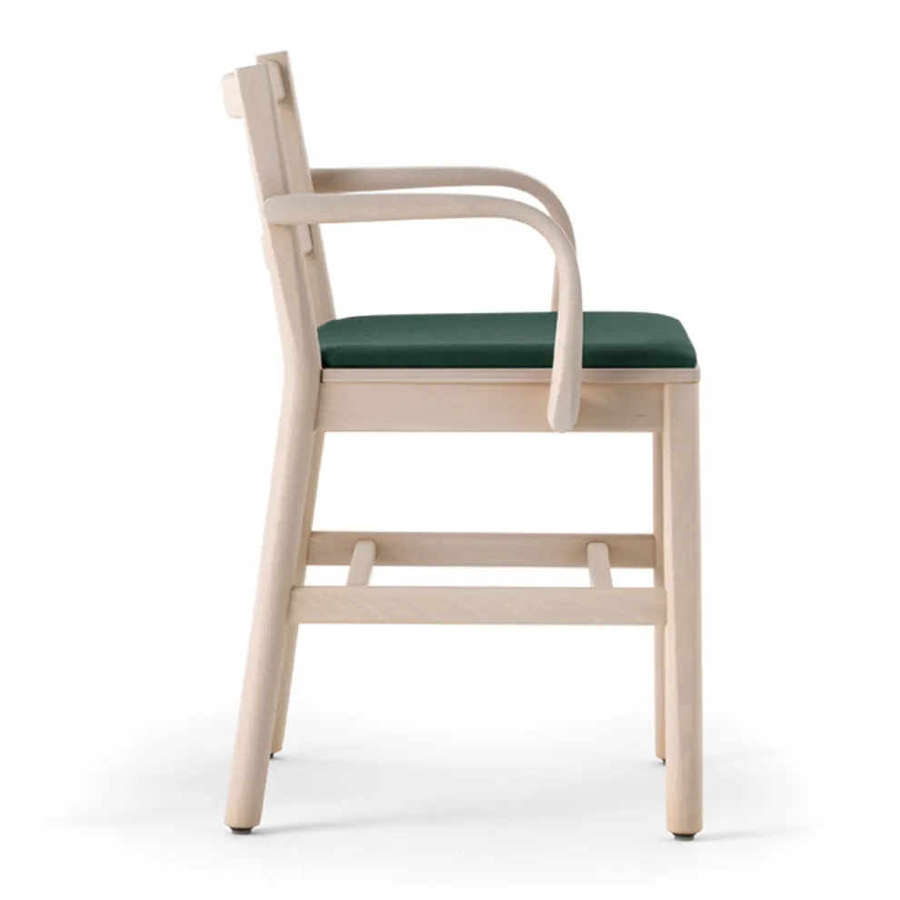 Massiver Buchenstuhl mit Armlehnen und gepolstertem Sitz Made in Italy - Nora