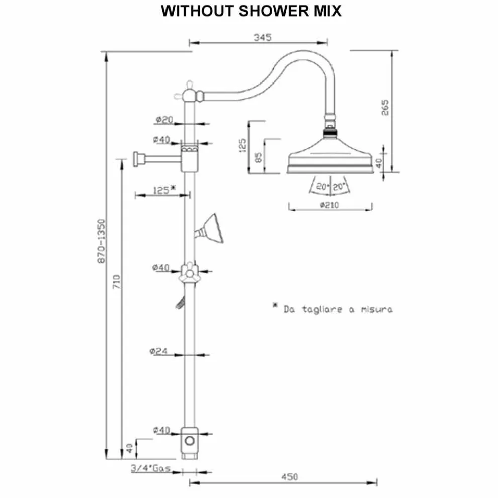 Messing-Duschsäule ohne Mixer Klassisches Design Made in Italy - Yunda