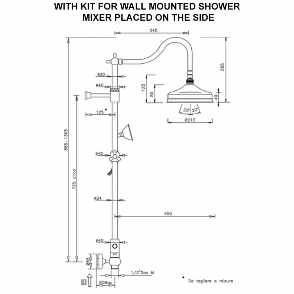 Messing-Duschsäule ohne Mixer Klassisches Design Made in Italy - Yunda