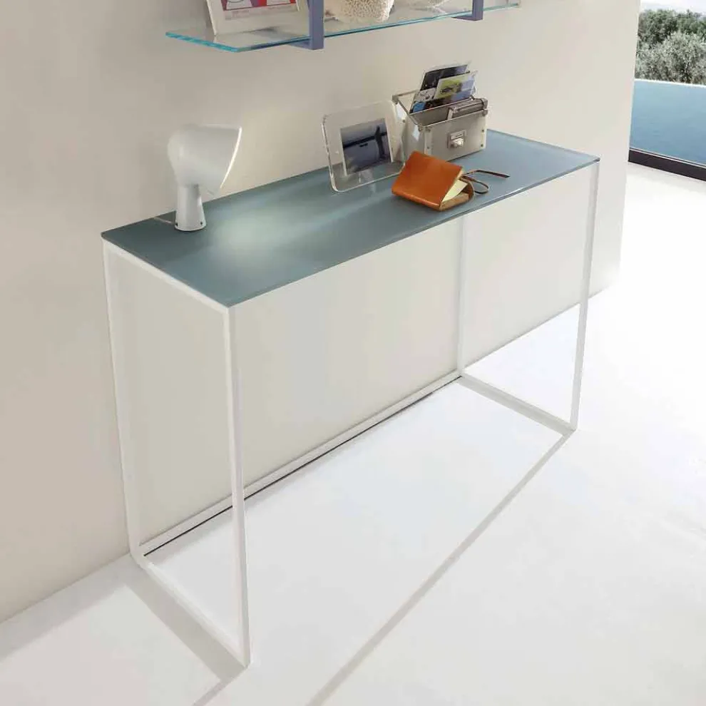Metall Wohnzimmer Konsole mit Kristallplatte Made in Italy - Iridio