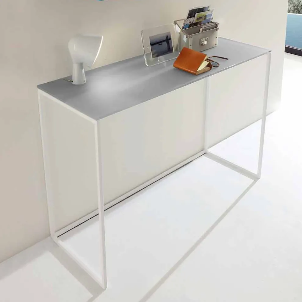 Metall Wohnzimmer Konsole mit Kristallplatte Made in Italy - Iridio