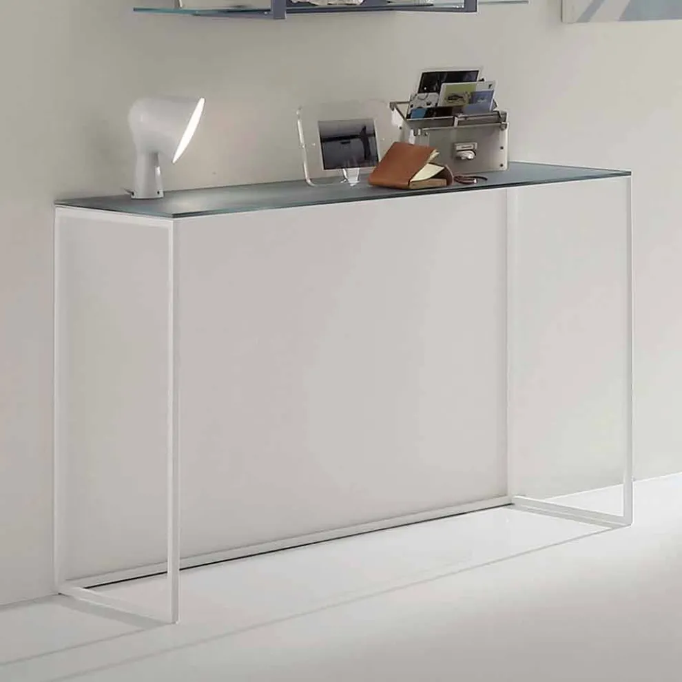 Metall Wohnzimmer Konsole mit Kristallplatte Made in Italy - Iridio
