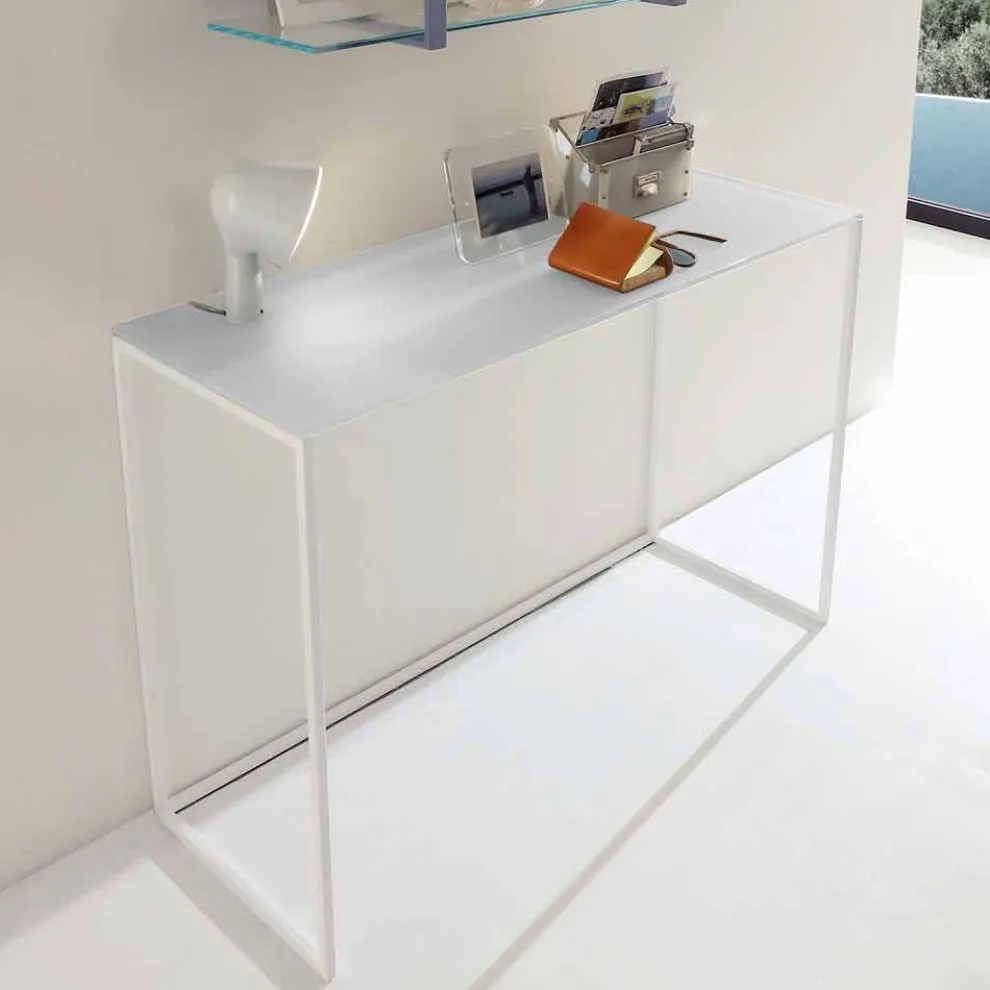 Metall Wohnzimmer Konsole mit Kristallplatte Made in Italy - Iridio