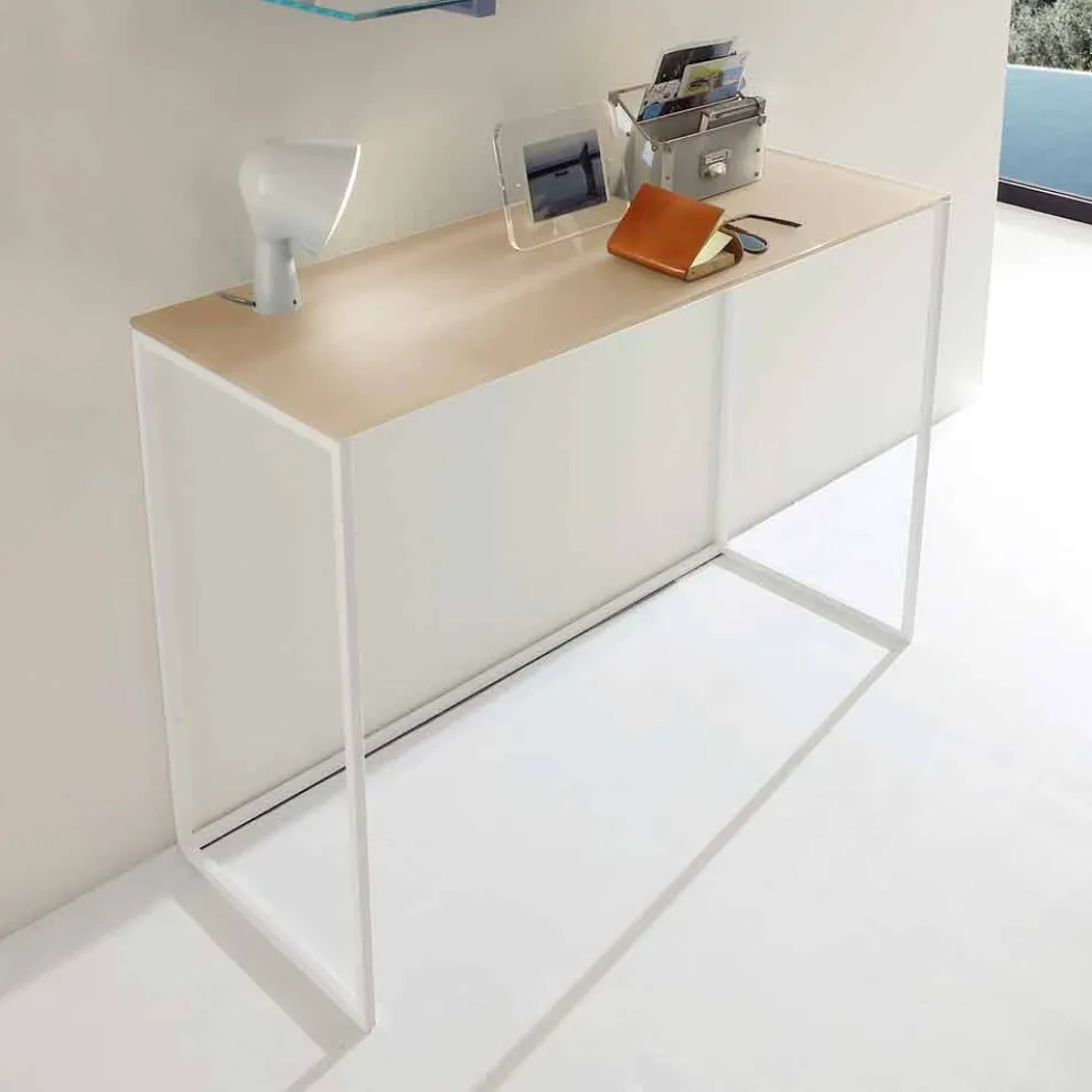 Metall Wohnzimmer Konsole mit Kristallplatte Made in Italy - Iridio
