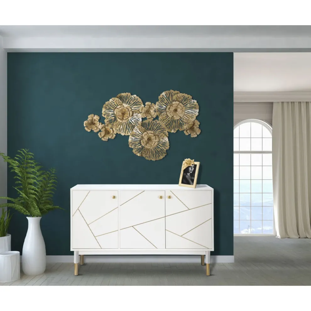 Mobiles Sideboard aus Mdf mit goldenen Details und Eisenfüßen - Nunzio