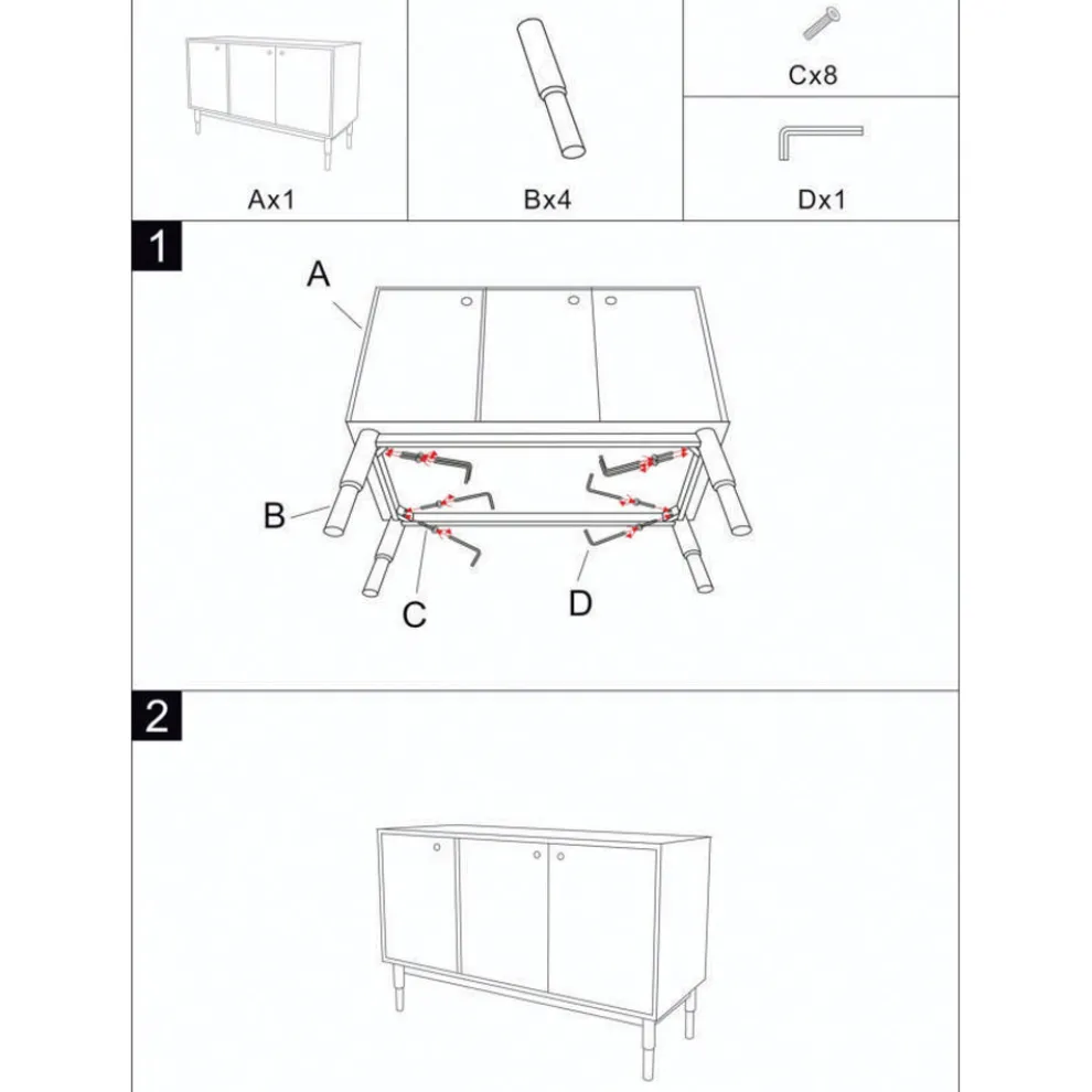 Mobiles Sideboard aus Mdf mit goldenen Details und Eisenfüßen - Nunzio