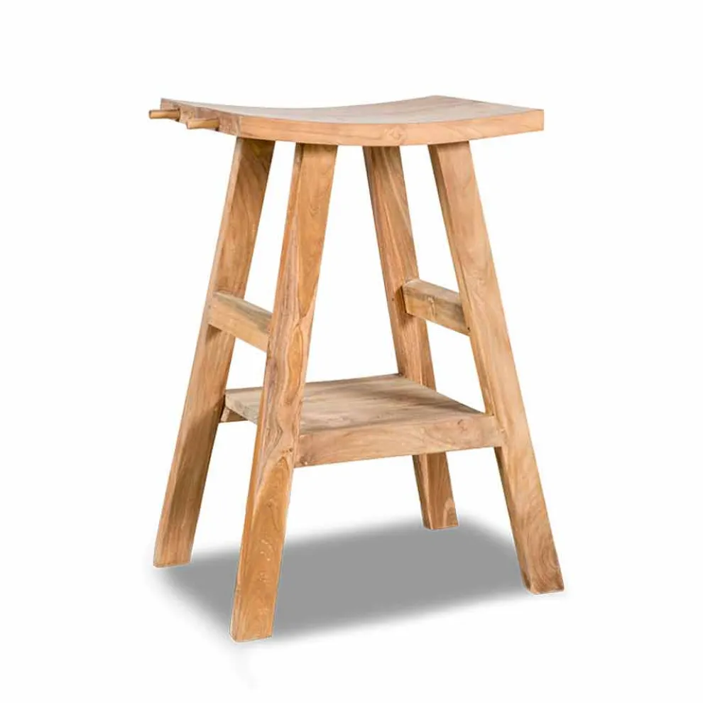 Moderne Badezimmerkonsole aus natürlichem Teakholz mit seitlichen Haken - Zacary