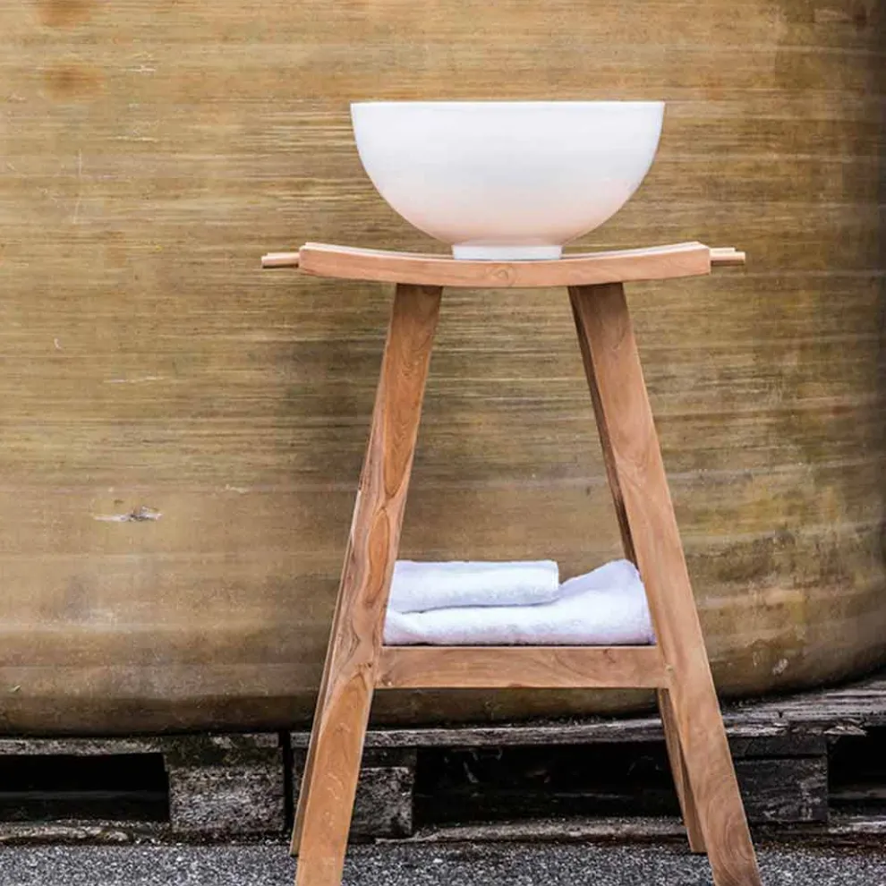 Moderne Badezimmerkonsole aus natürlichem Teakholz mit seitlichen Haken - Zacary