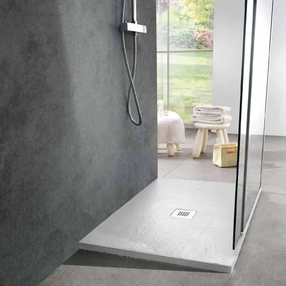 Moderne Duschwanne 90x70 in weißem Harzschiefereffekt - Sommo