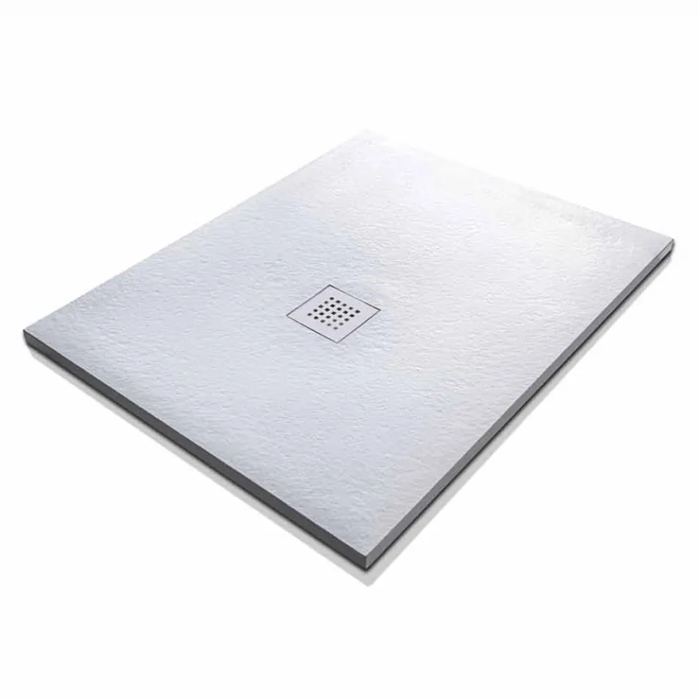 Moderne Duschwanne 90x80 in Harz-Effekt Stein und Stahl - Domio