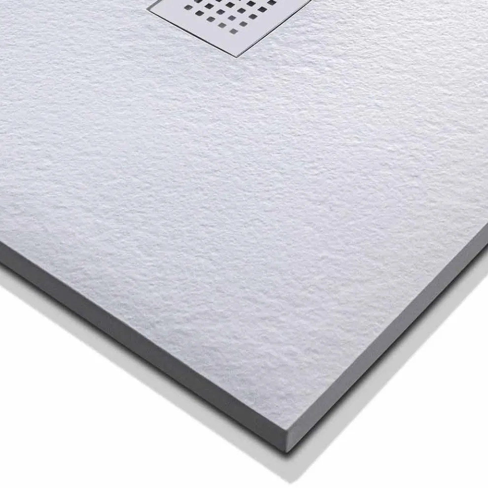 Moderne Duschwanne 90x80 in Harz-Effekt Stein und Stahl - Domio