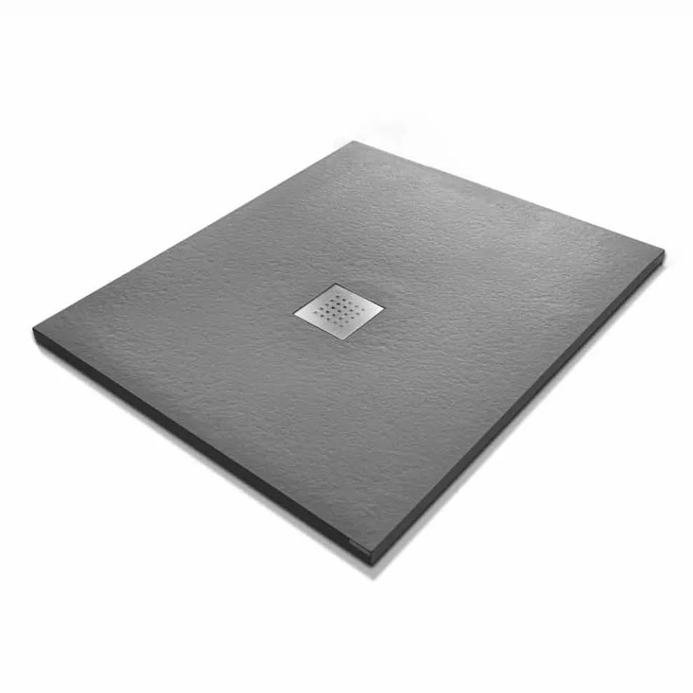 Moderne Duschwanne 90x80 in Harz-Effekt Stein und Stahl - Domio