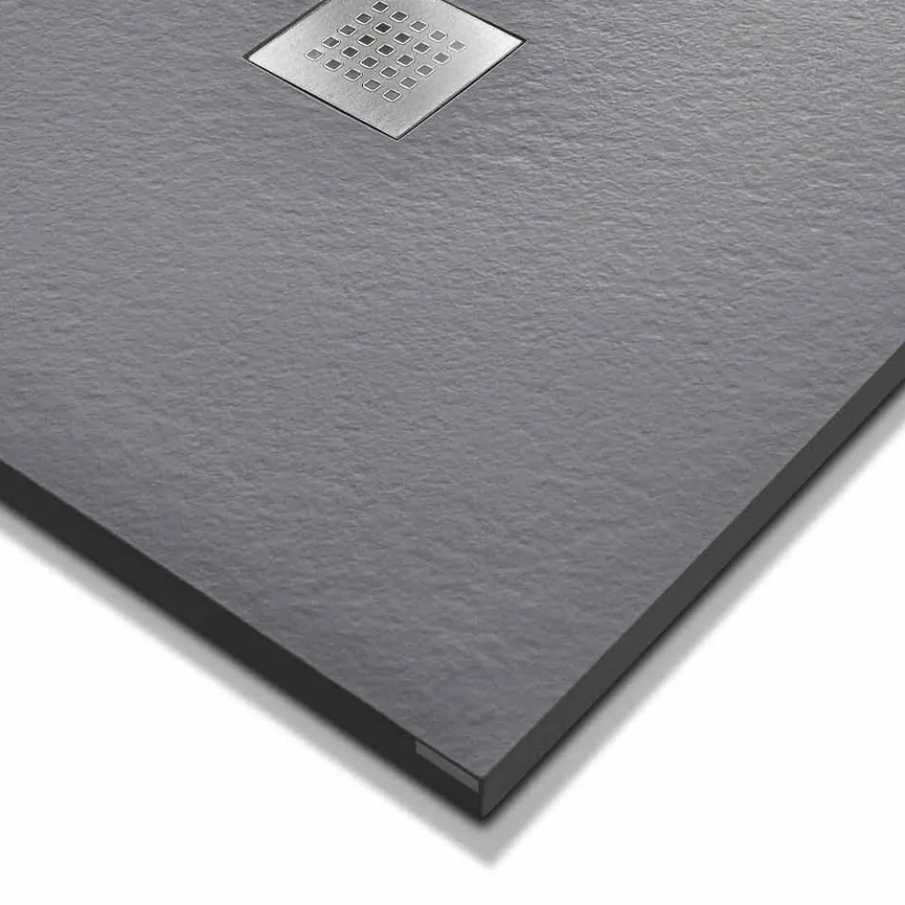 Moderne Duschwanne 90x80 in Harz-Effekt Stein und Stahl - Domio