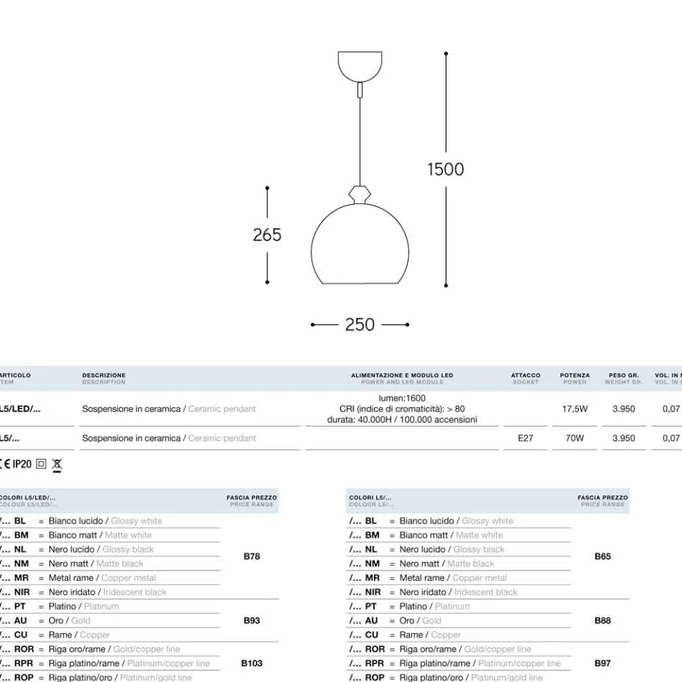 Moderne Hängelampe aus Keramik Gli Illustri 5 von Aldo Bernardi