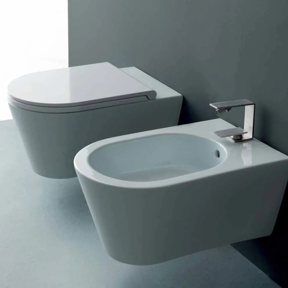 Moderne hängende Toilettenschüssel aus Keramik Sun Round 57x37 Italy